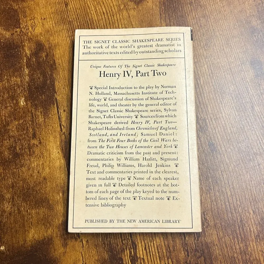 1965 William Shakespeare, Henry IV Part Two (Classic Book) Signet Paperback PB